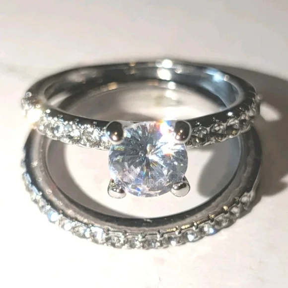 Women's 3 Ct Round Princess Cut Lab-created Diamond Engagement Duo Ring Set Sz 7 - Picture 6 of 17